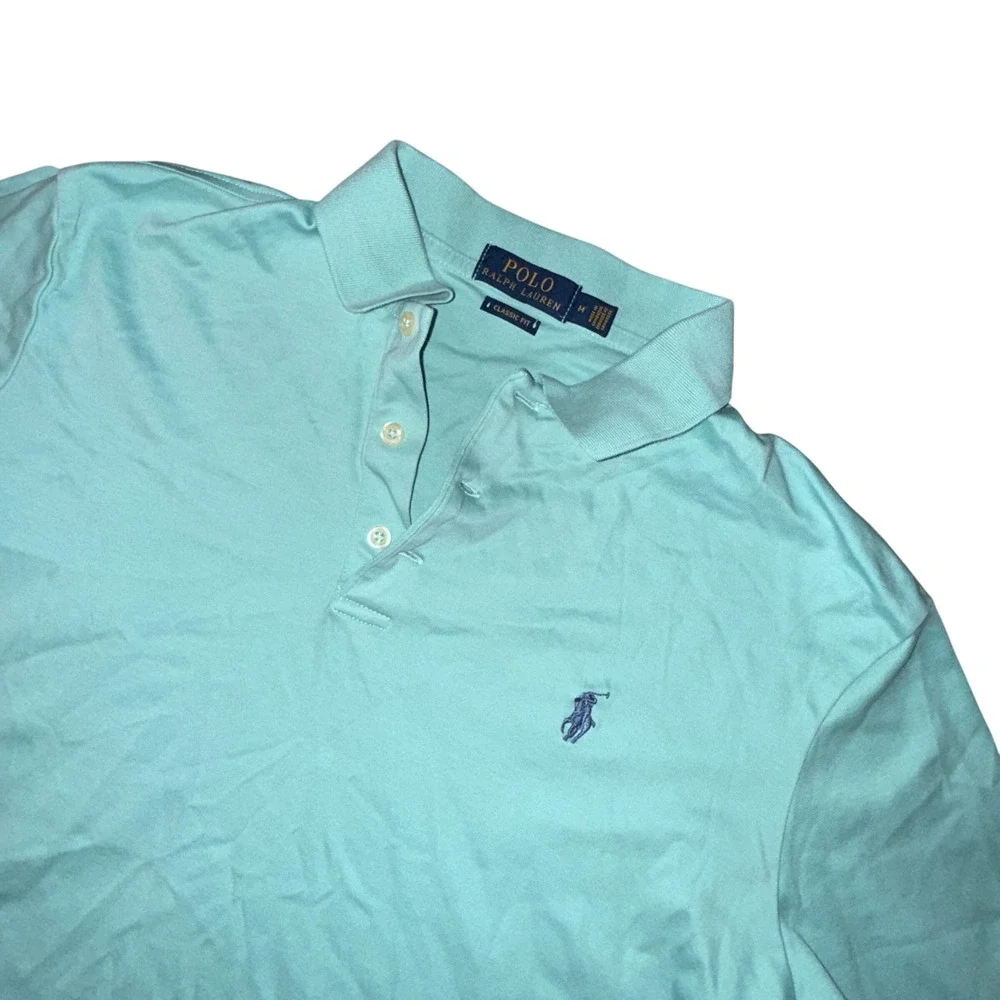 Polo Ralph Lauren Polo Shirt Medium Aqua Blue teal Classic Fit Short Sleeve‎